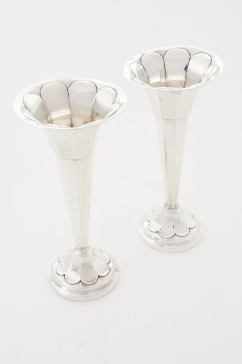 fig 1. Pair of Antique Solid Silver Bud Vases 1916