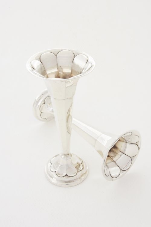 fig 2. Pair of Antique Solid Silver Bud Vases 1916