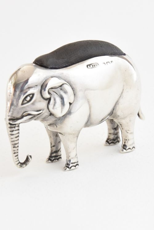 Large Edwardian Silver Elephant Pin Cushion 1906