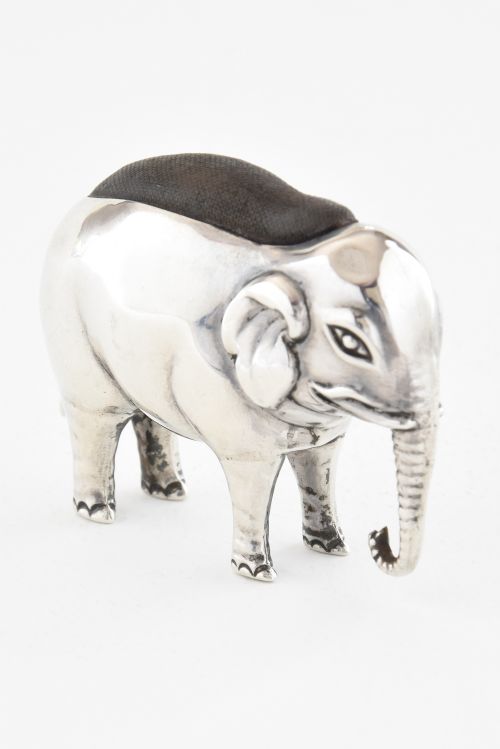fig 1. Large Edwardian Silver Elephant Pin Cushion 1906