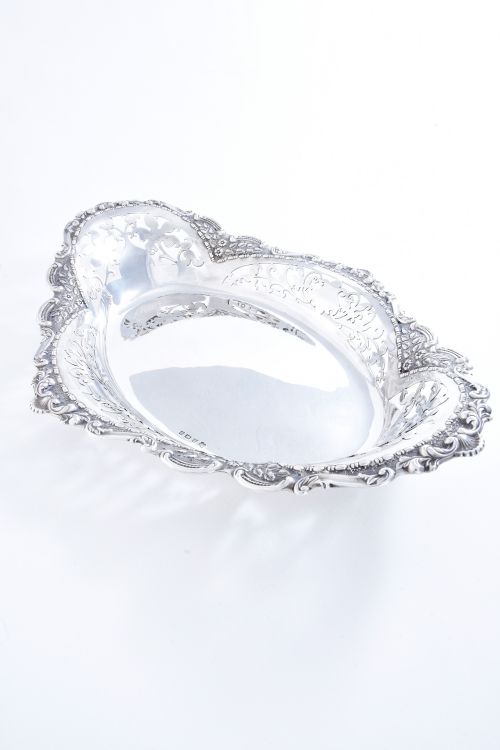 fig 1. Large Edwardian Solid Silver Oval Pierced Basket 1905