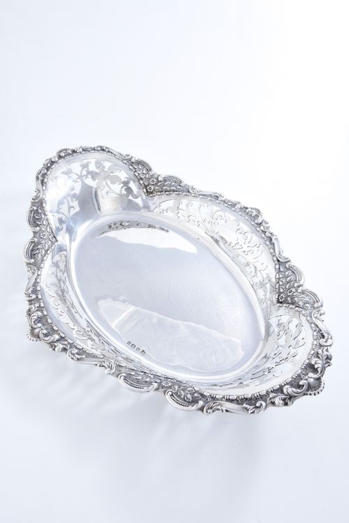 fig 2. Large Edwardian Solid Silver Oval Pierced Basket 1905
