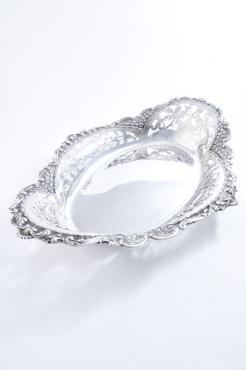 fig 3. Large Edwardian Solid Silver Oval Pierced Basket 1905