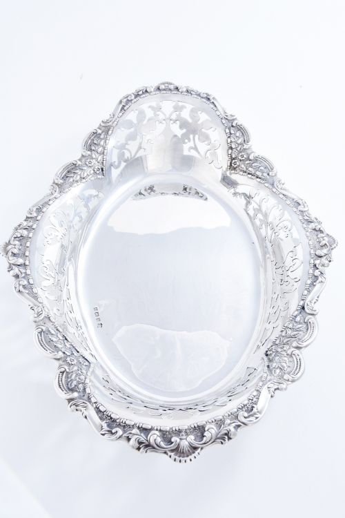 fig 4. Large Edwardian Solid Silver Oval Pierced Basket 1905