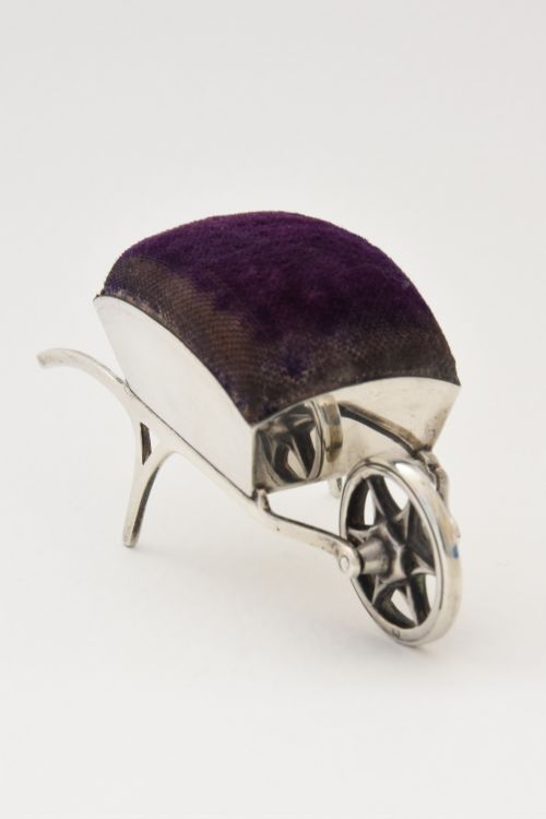 fig 1. Edwardian Solid Silver Wheelbarrow Pin Cushion 1909
