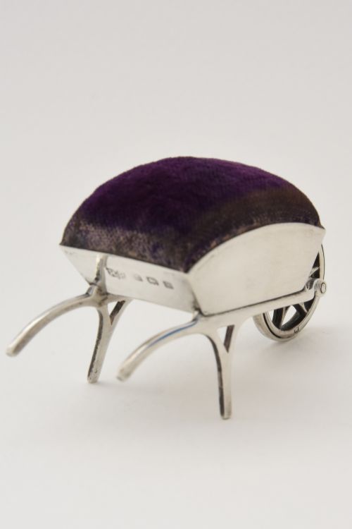 fig 2. Edwardian Solid Silver Wheelbarrow Pin Cushion 1909