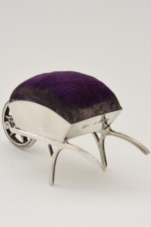 fig 3. Edwardian Solid Silver Wheelbarrow Pin Cushion 1909