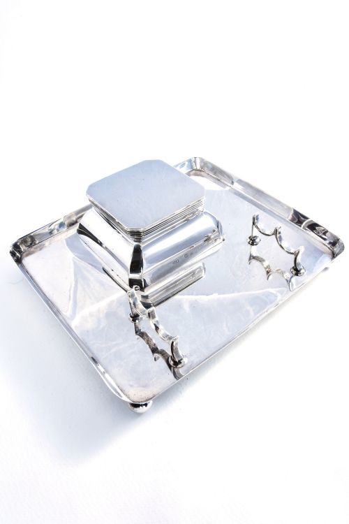 fig 2. Large Edwardian Solid Silver Inkwell and Tray 1908