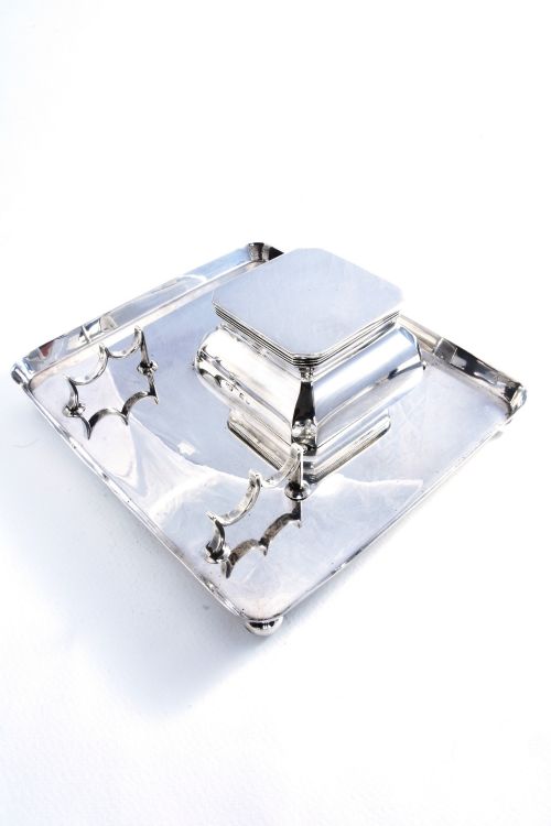 fig 3. Large Edwardian Solid Silver Inkwell and Tray 1908