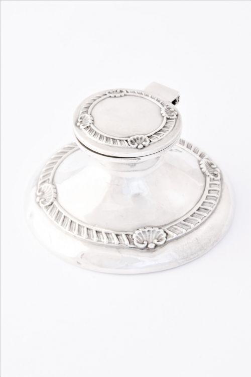 Small Antique Silver Capstan Inkwell 1918