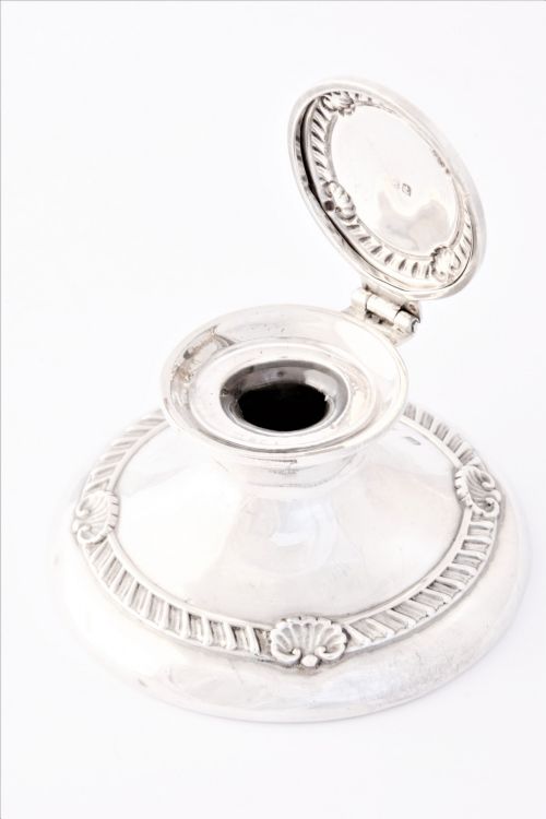 fig 1. Small Antique Silver Capstan Inkwell 1918