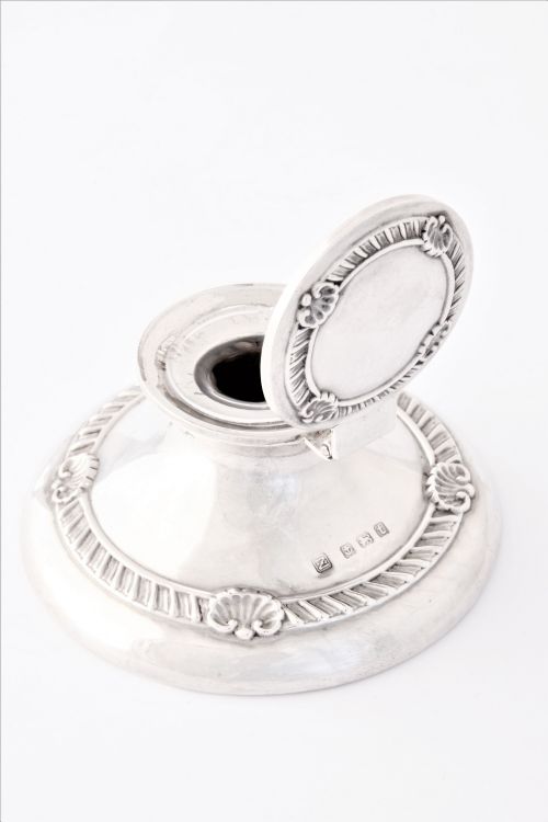 fig 2. Small Antique Silver Capstan Inkwell 1918