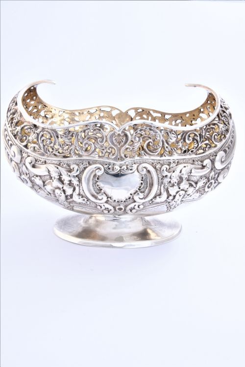 Rare Navette Shaped Victorian Antique Silver Bowl 1895