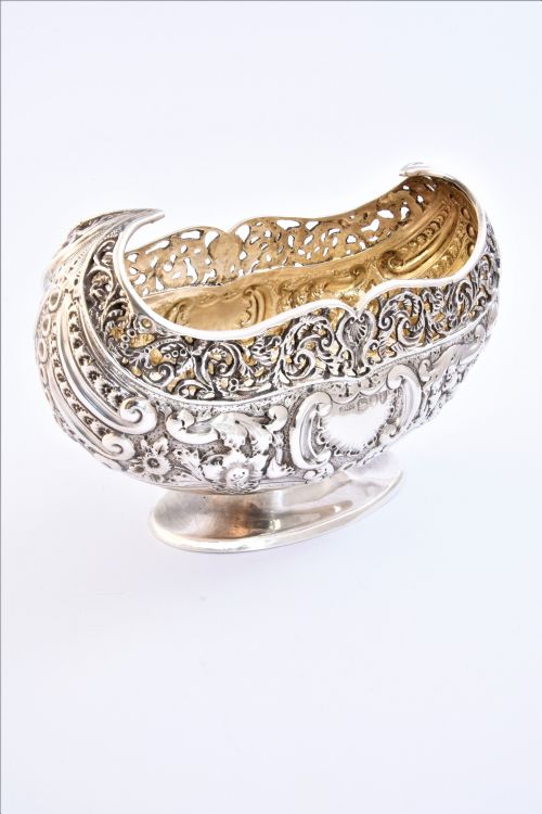 fig 1. Rare Navette Shaped Victorian Antique Silver Bowl 1895