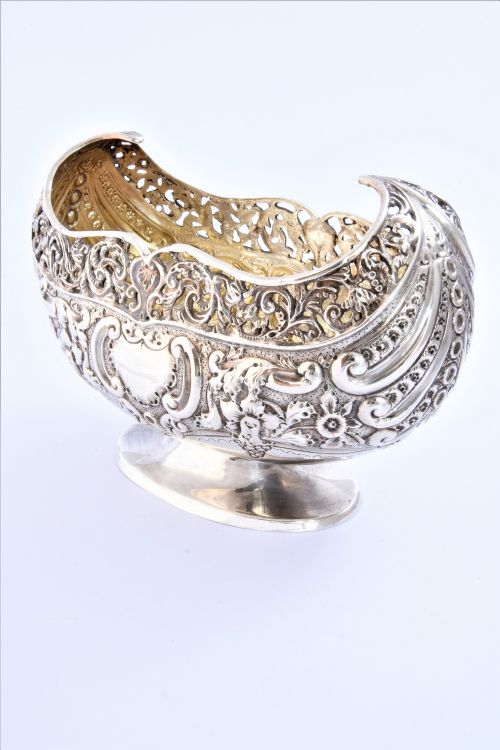 fig 2. Rare Navette Shaped Victorian Antique Silver Bowl 1895