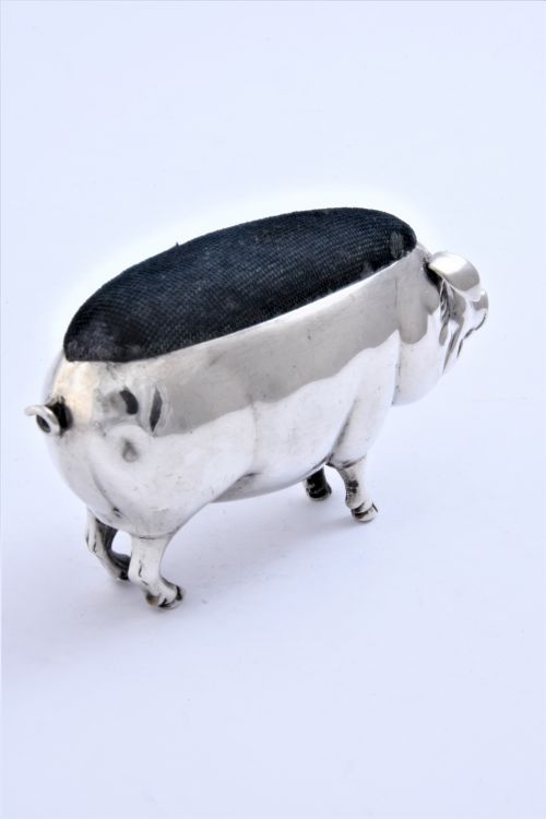 fig 2. Edwardian Solid Silver Large Pig Pin Cushion 1906