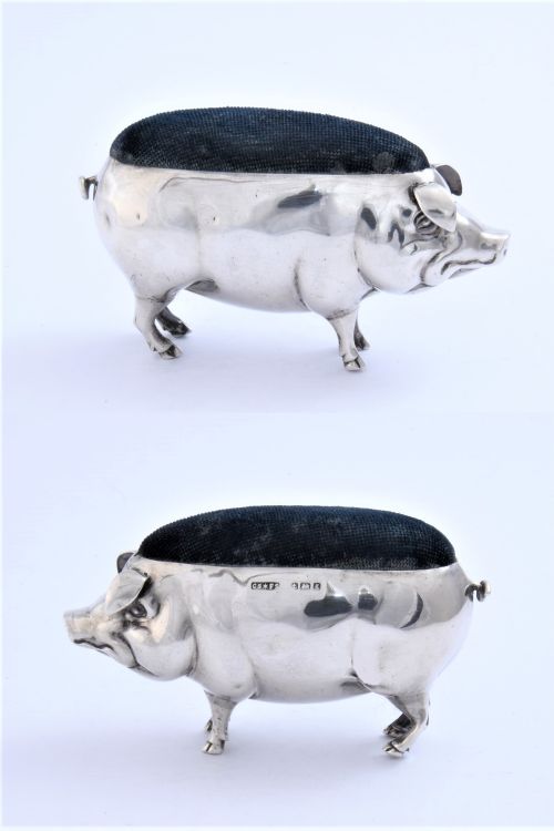 fig 3. Edwardian Solid Silver Large Pig Pin Cushion 1906