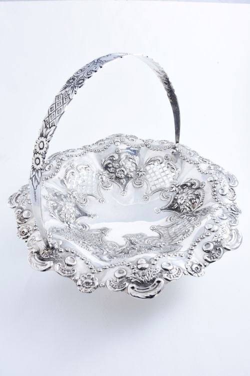 Large Solid Silver Circular Swing Handle Basket - Chester 1897