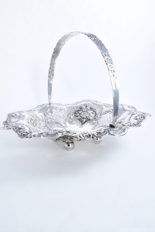 fig 1. Large Solid Silver Circular Swing Handle Basket - Chester 1897