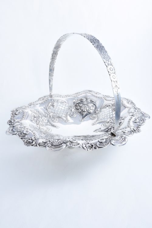 fig 2. Large Solid Silver Circular Swing Handle Basket - Chester 1897