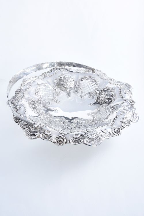 fig 3. Large Solid Silver Circular Swing Handle Basket - Chester 1897
