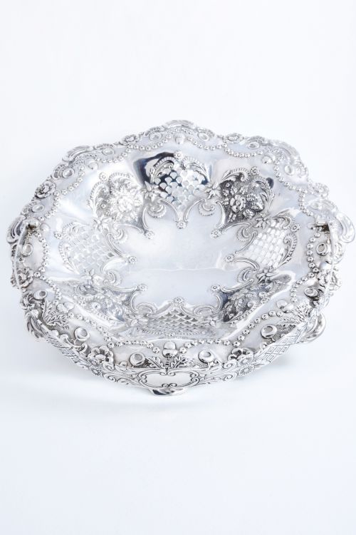fig 4. Large Solid Silver Circular Swing Handle Basket - Chester 1897