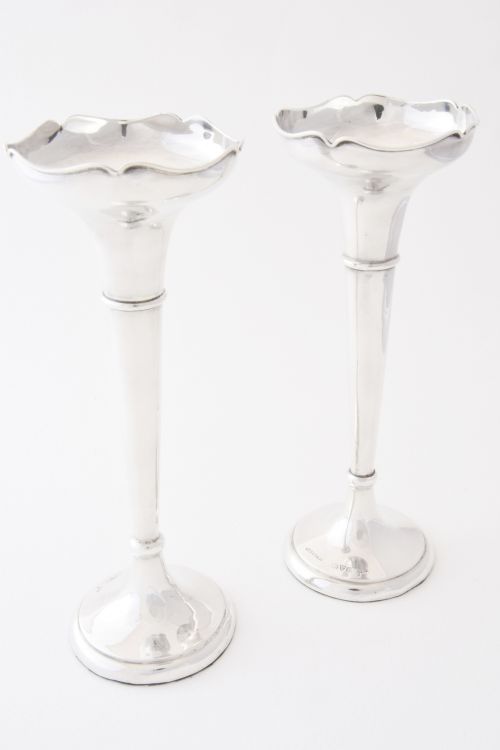 A Pair of Antique Silver Trumpet Vases - Chester 1911