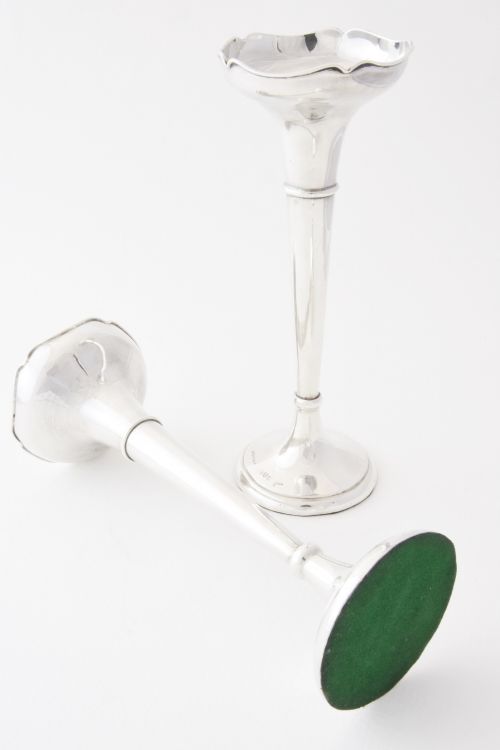 fig 1. A Pair of Antique Silver Trumpet Vases - Chester 1911