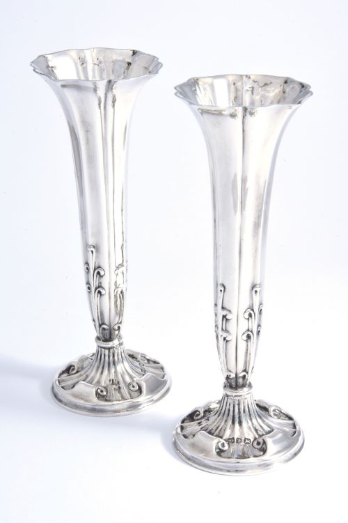 Pair of Victorian Antique Silver Posy Vases 1898
