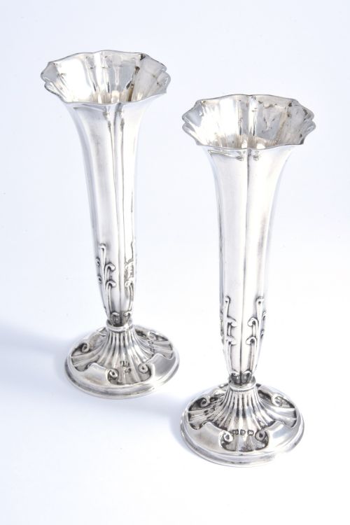 fig 1. Pair of Victorian Antique Silver Posy Vases 1898