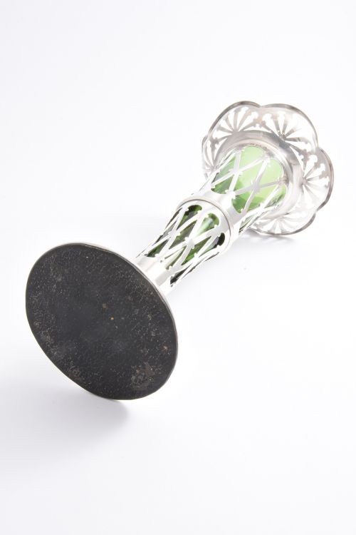 fig 4. Antique Silver Lattice Vase with Green Glass Liner 1908