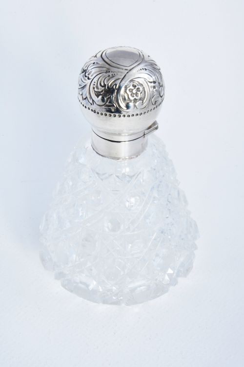 Silver Mounted Cut Glass Perfume Bottle 1889