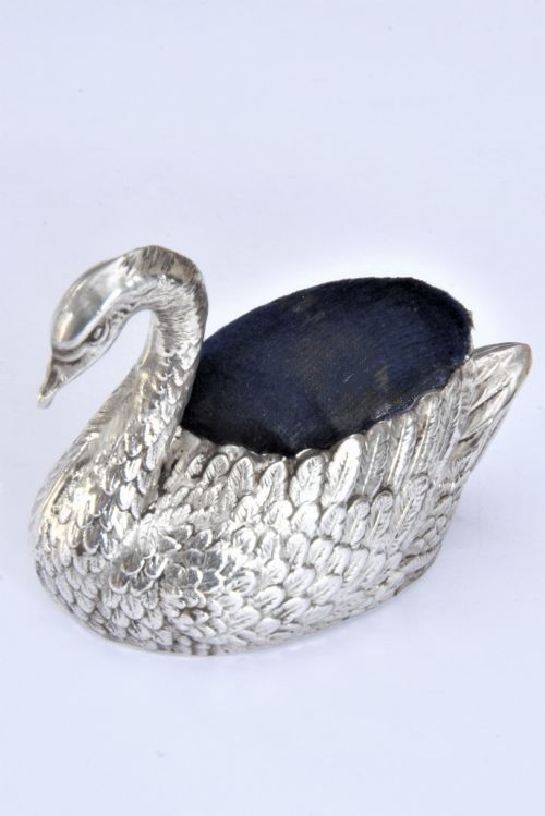 fig 1. Edwardian Antique Silver Pin Cushion – Swan – 1908