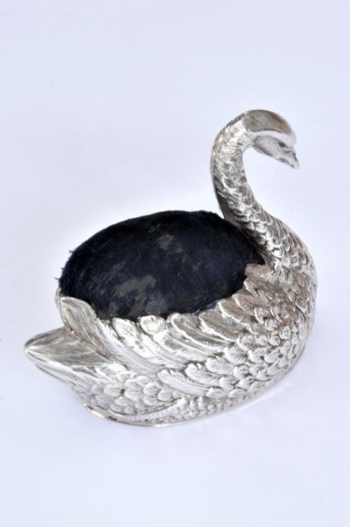 fig 2. Edwardian Antique Silver Pin Cushion – Swan – 1908