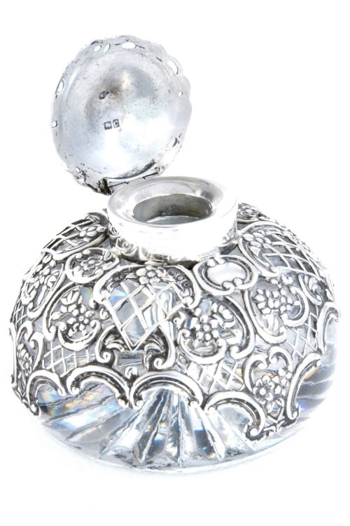 Antique Silver Mounted Cut Glass Inkwell 1898