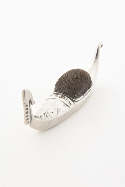 Edwardian Antique Silver Gondola Pin Cushion 1906