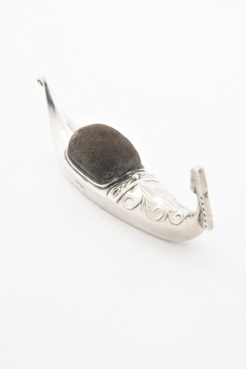 fig 1. Edwardian Antique Silver Gondola Pin Cushion 1906
