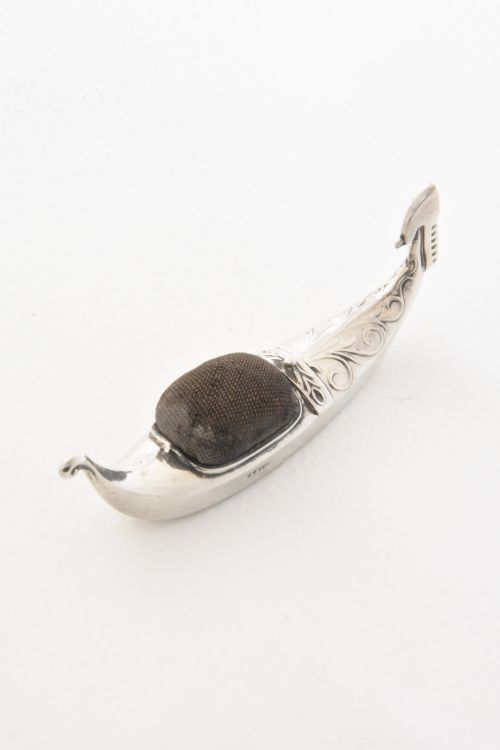 fig 3. Edwardian Antique Silver Gondola Pin Cushion 1906