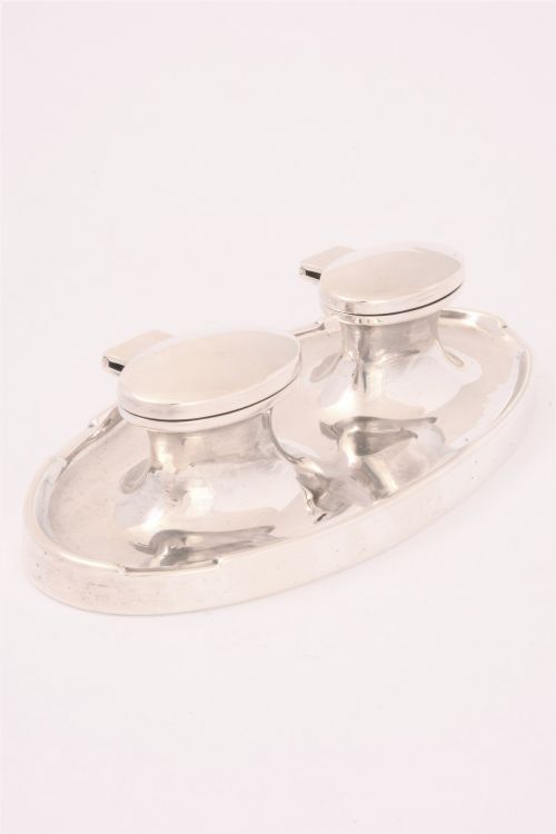 Solid Silver Double Inkwell & Stand 1913
