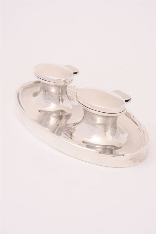 fig 1. Solid Silver Double Inkwell & Stand 1913