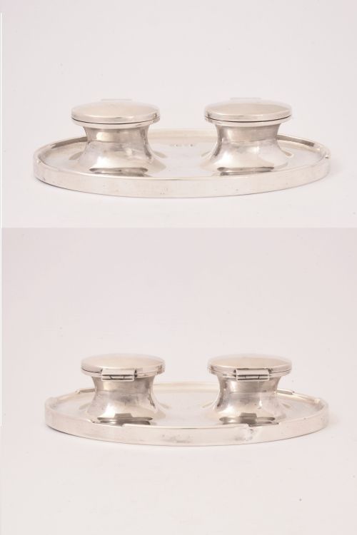 fig 3. Solid Silver Double Inkwell & Stand 1913