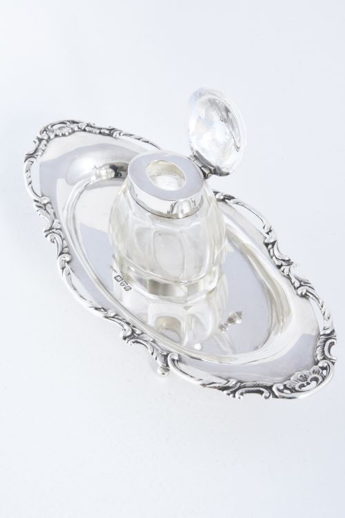 fig 1. Antique Silver Inkwell and Tray - Chester 1905