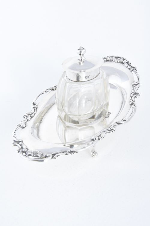 fig 4. Antique Silver Inkwell and Tray - Chester 1905