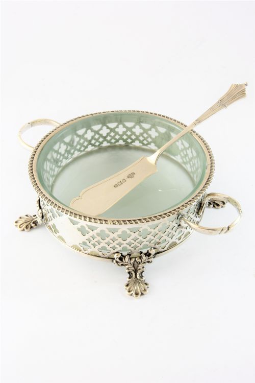Antique Silver Butter Dish with Glass Insert 1912