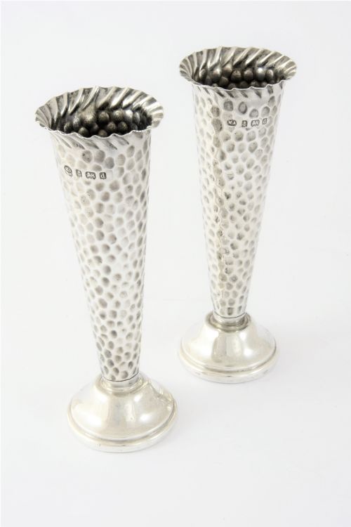fig 1. Pair of Edwardian Silver Bud Vases 1903