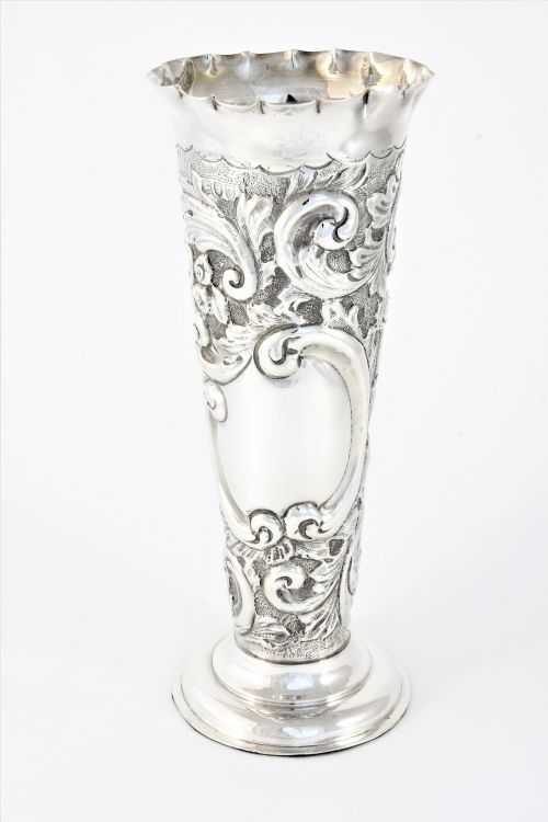 Victorian Embossed Silver Vase 1895