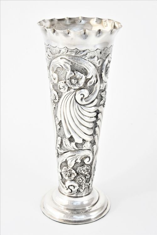 fig 1. Victorian Embossed Silver Vase 1895