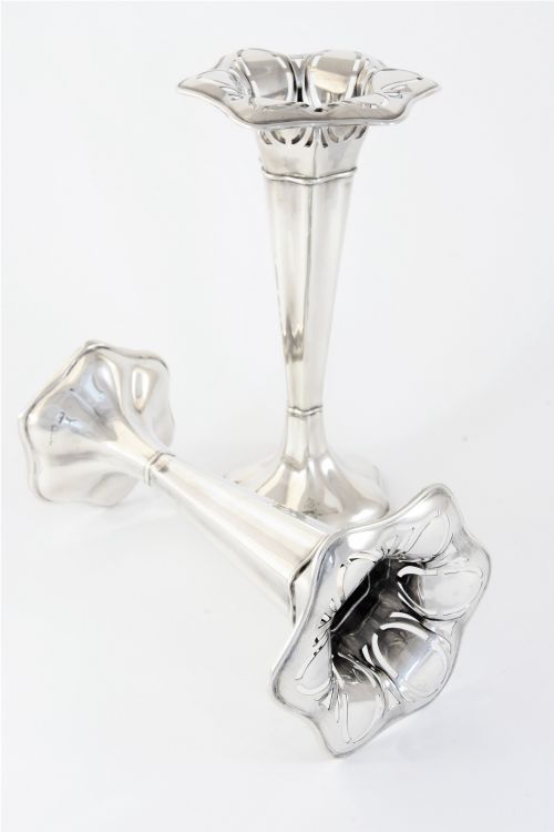 Pair of Art Nouveau Antique Silver Vases 1912