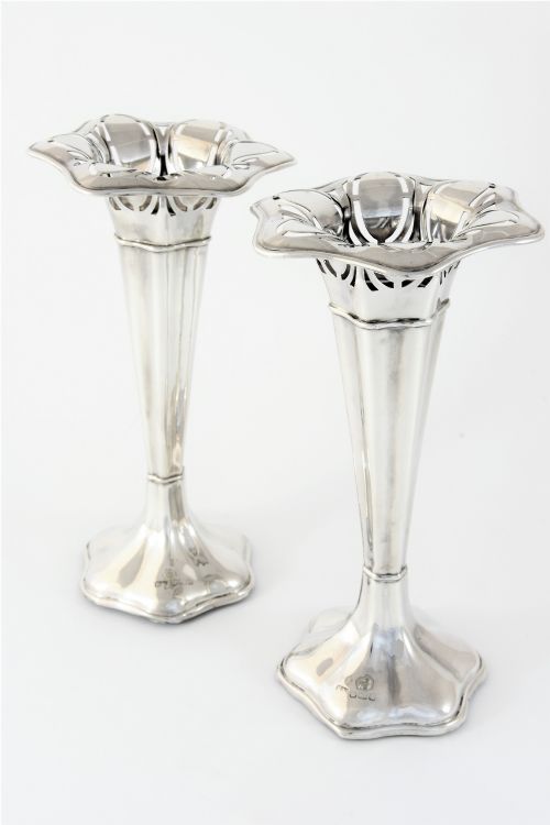 fig 1. Pair of Art Nouveau Antique Silver Vases 1912