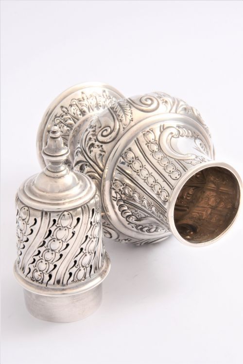 fig 3. Large Embossed Victorian Antique Silver Sugar Shaker 1888